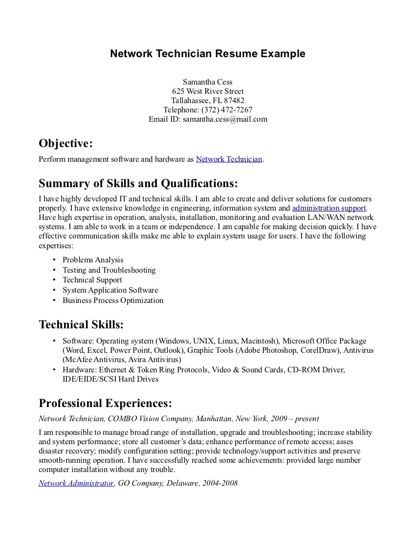 Network technician cover letter